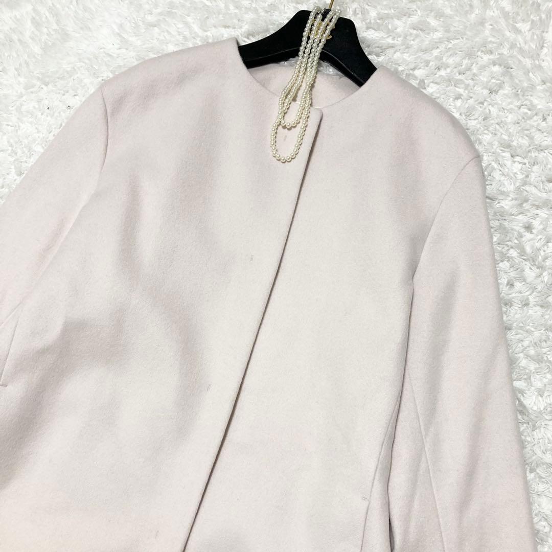 美品♡ 23区 ウールカシミヤビーバー ノーカラー コート ピンクベージュ40