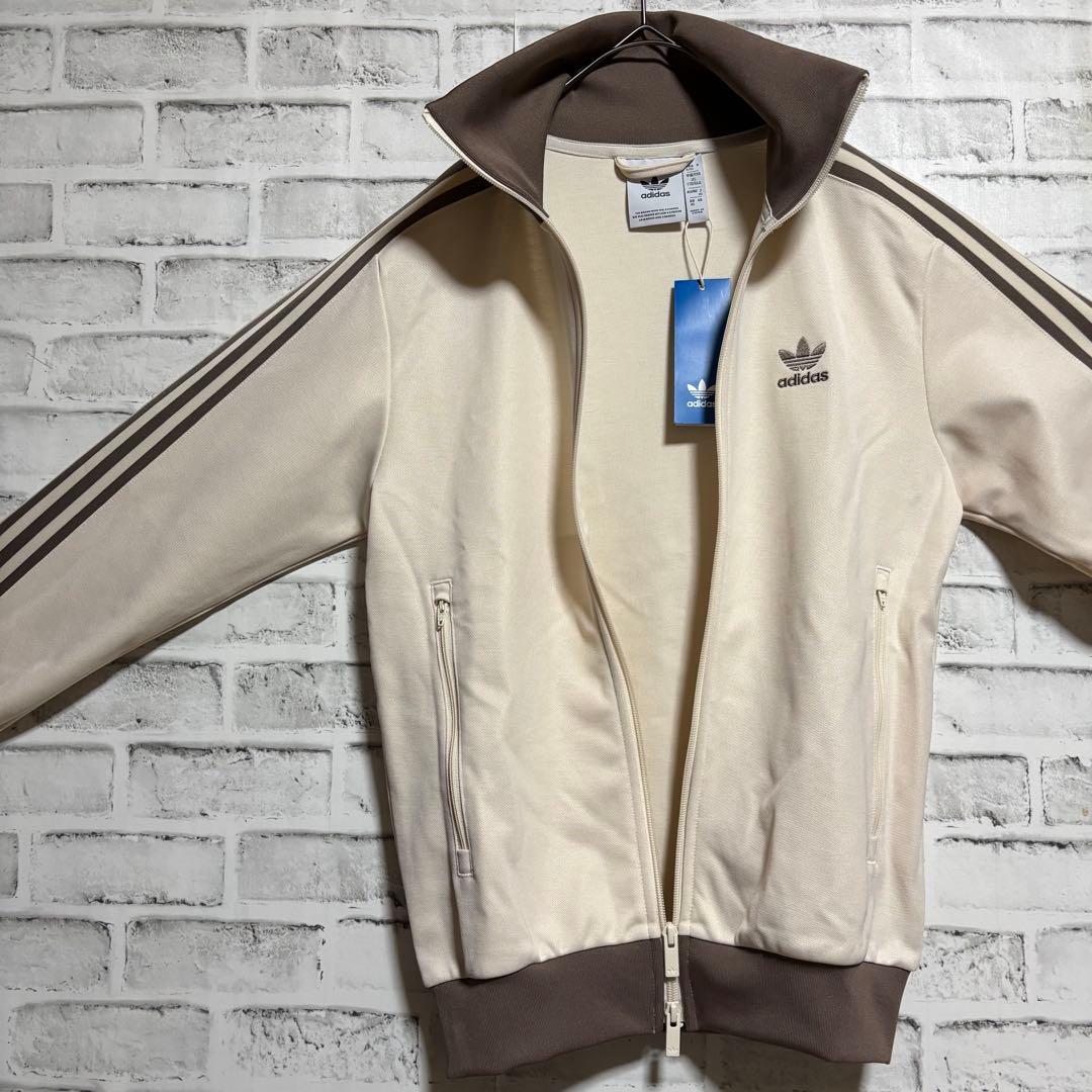 希少4XL⭐️新品 adidasトラックジャケット 刺繍 ベージュ×モカブラウン