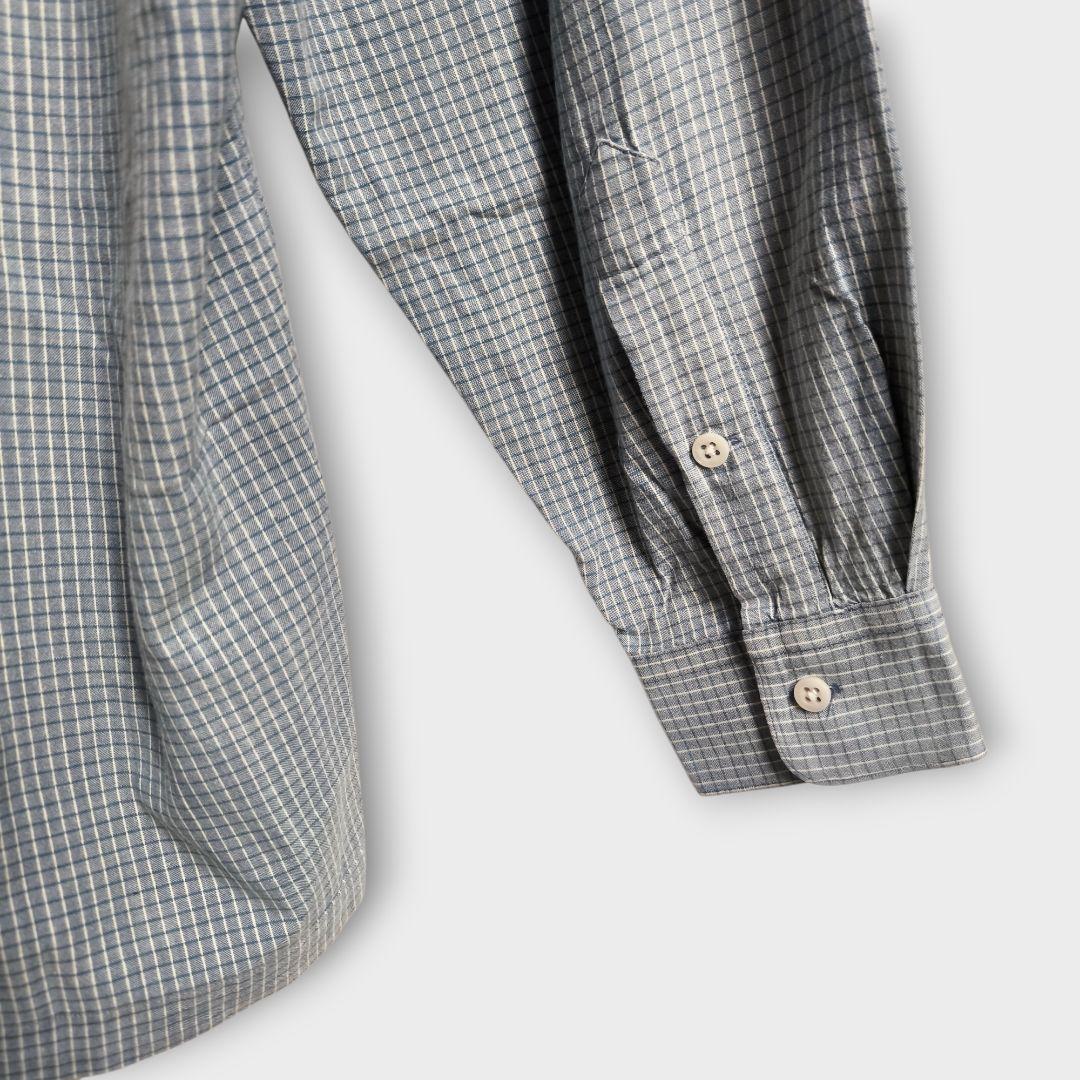 【希少】90s RRL 三ツ星タグ チェック長袖シャツ L ブルー 【A191】