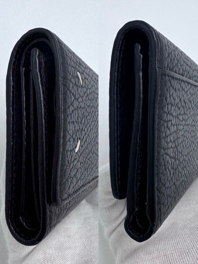 【美品】メゾンマルジェラ 三つ折り財布 4ステッチ シボ革 コンパクトウォレット