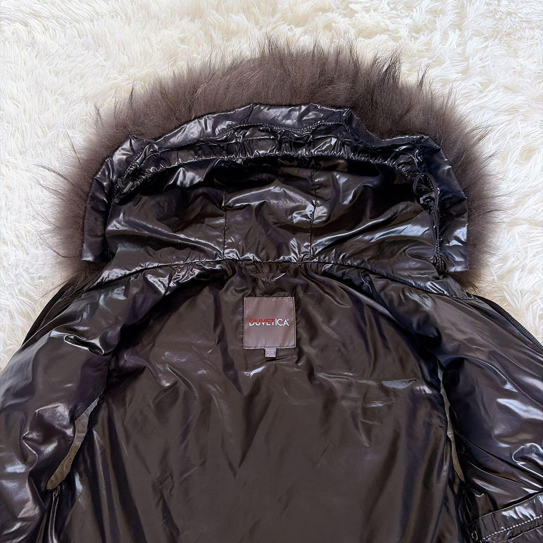美品✨【デュベティカ】ファーフード付き2way ダウンベスト 光沢ブラック 38