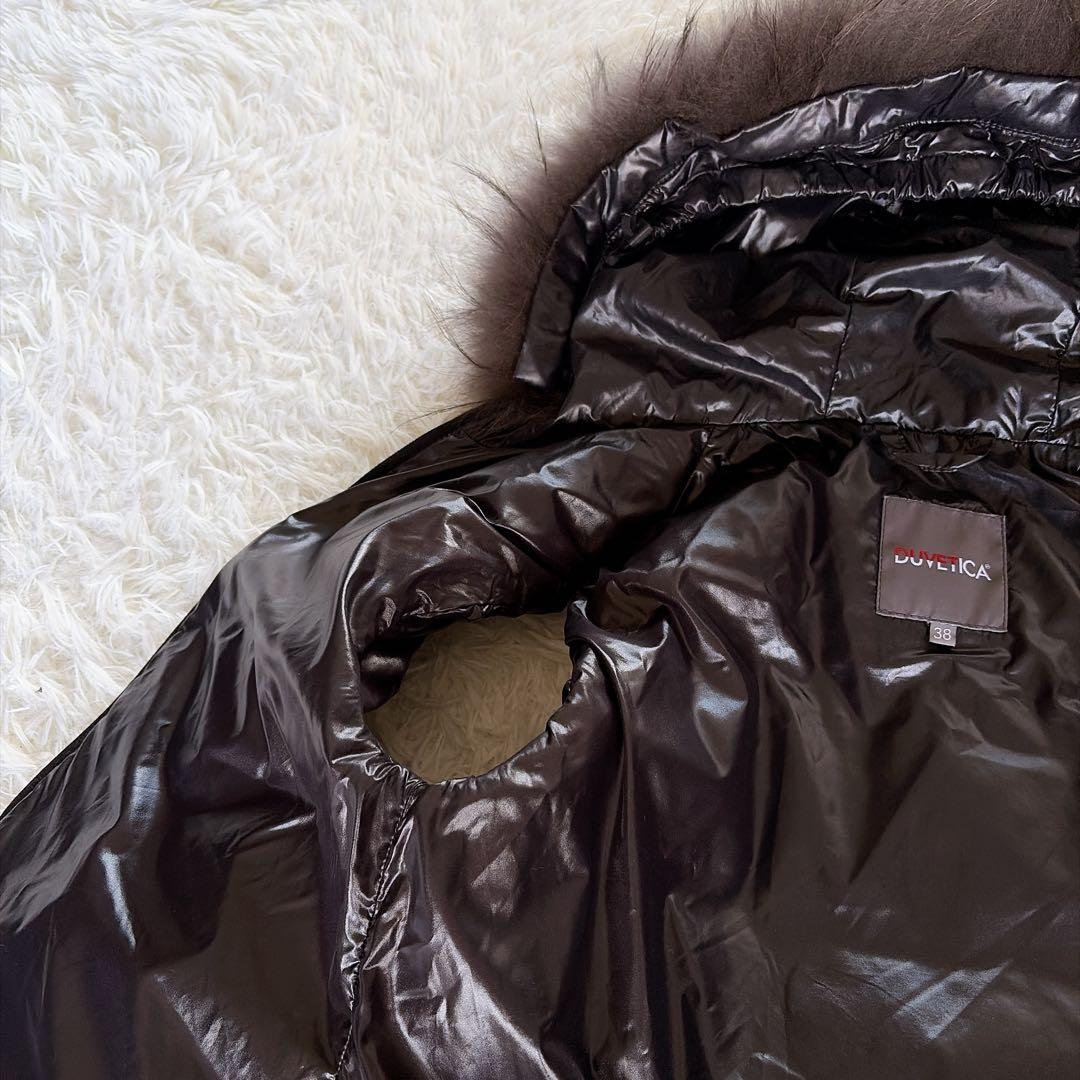 美品✨【デュベティカ】ファーフード付き2way ダウンベスト 光沢ブラック 38