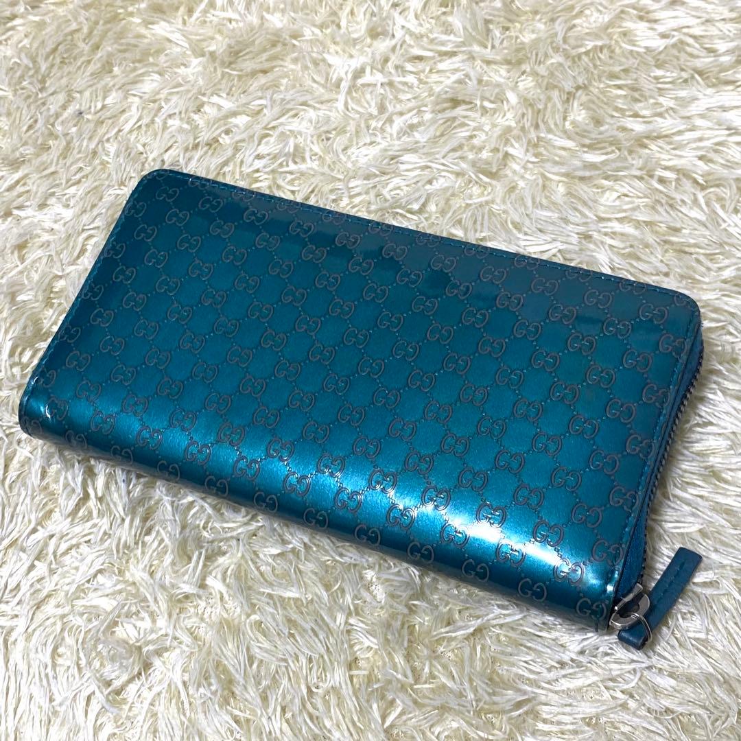 美品✨ GUCCI グッチ マイクロシマ 長財布 ラウンドジップ GG パテント