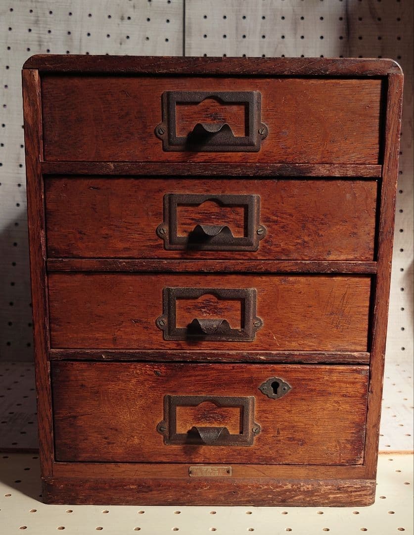 昭和レトロ 古家具 4段 木製小引き出し アンティーク 書類棚　マルニ