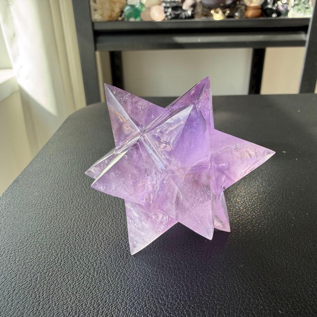 天然石アメジストのマカバスター　アスデロイド　置物　彫物NO.020914