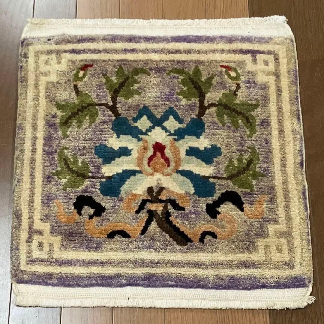 チベットラグ　ビンテージ手織り絨毯 46cmx46cm old rug