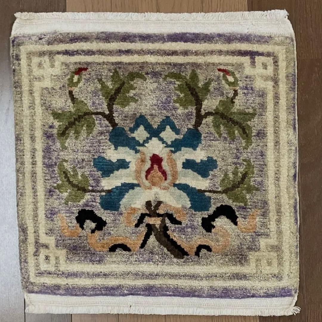 チベットラグ　ビンテージ手織り絨毯 46cmx46cm old rug