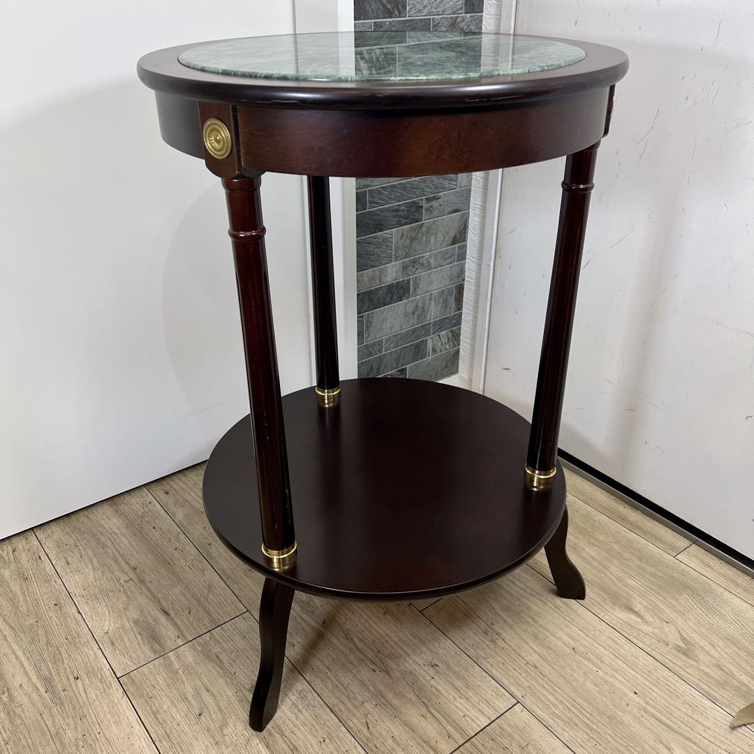 【新品】高級　アンティーク　大理石　サイドテーブル　円柱　天然木　クラシック調