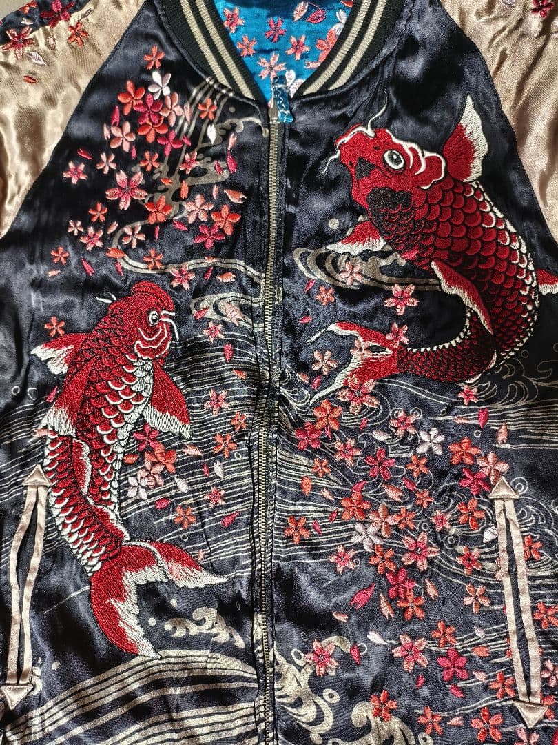 桜と鯉の刺繍リバーシブル雅結スカジャン