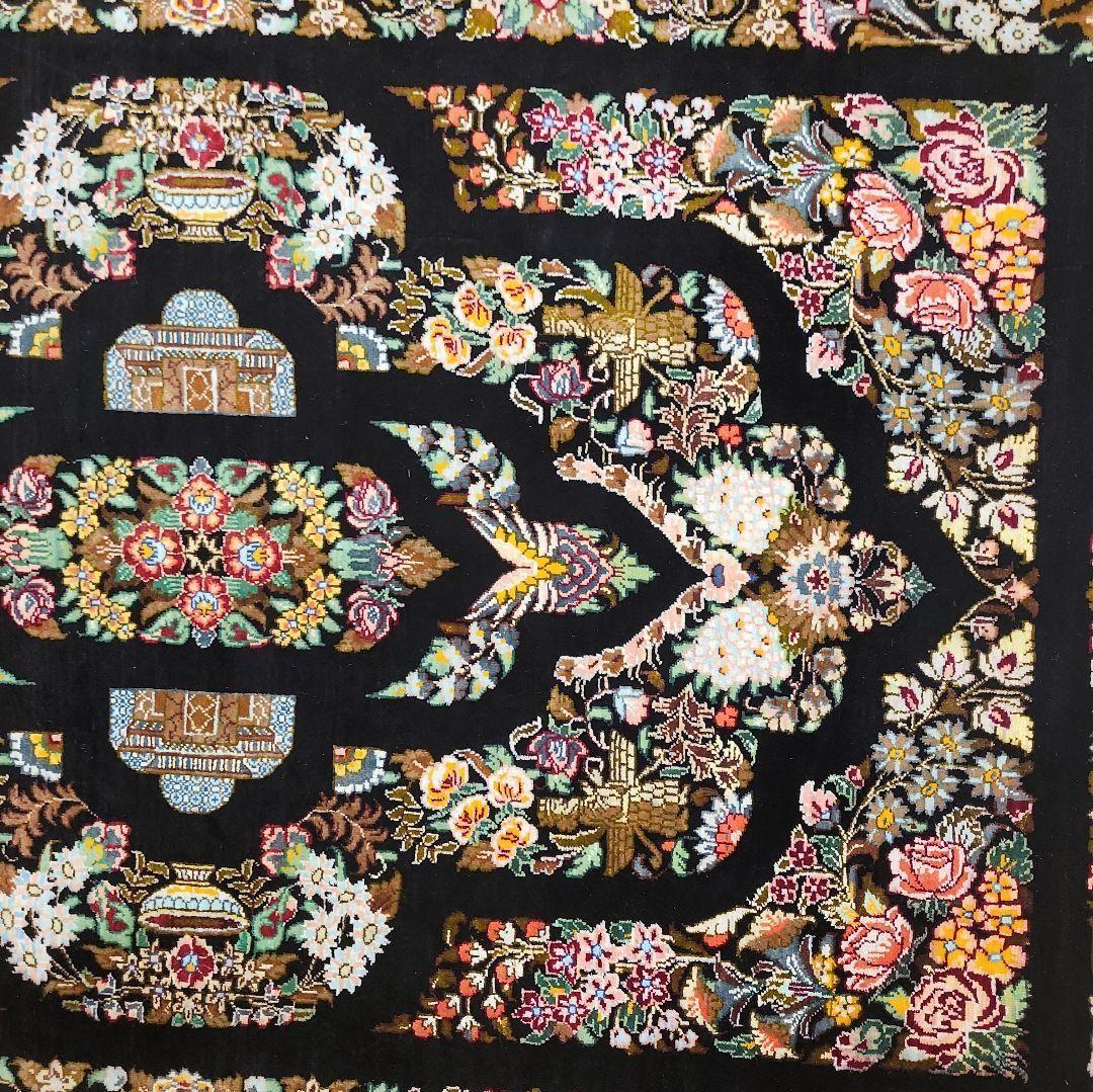 87x58cmペルシャシルクマット(010)クム産・絨毯・ラグ・カーペット・絹