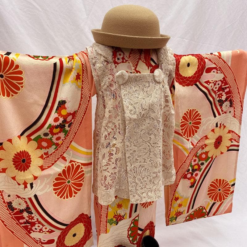 ◎509ag6着物のみ◎七五三 三歳 女の子 アンティーク着物&被布 レトロ