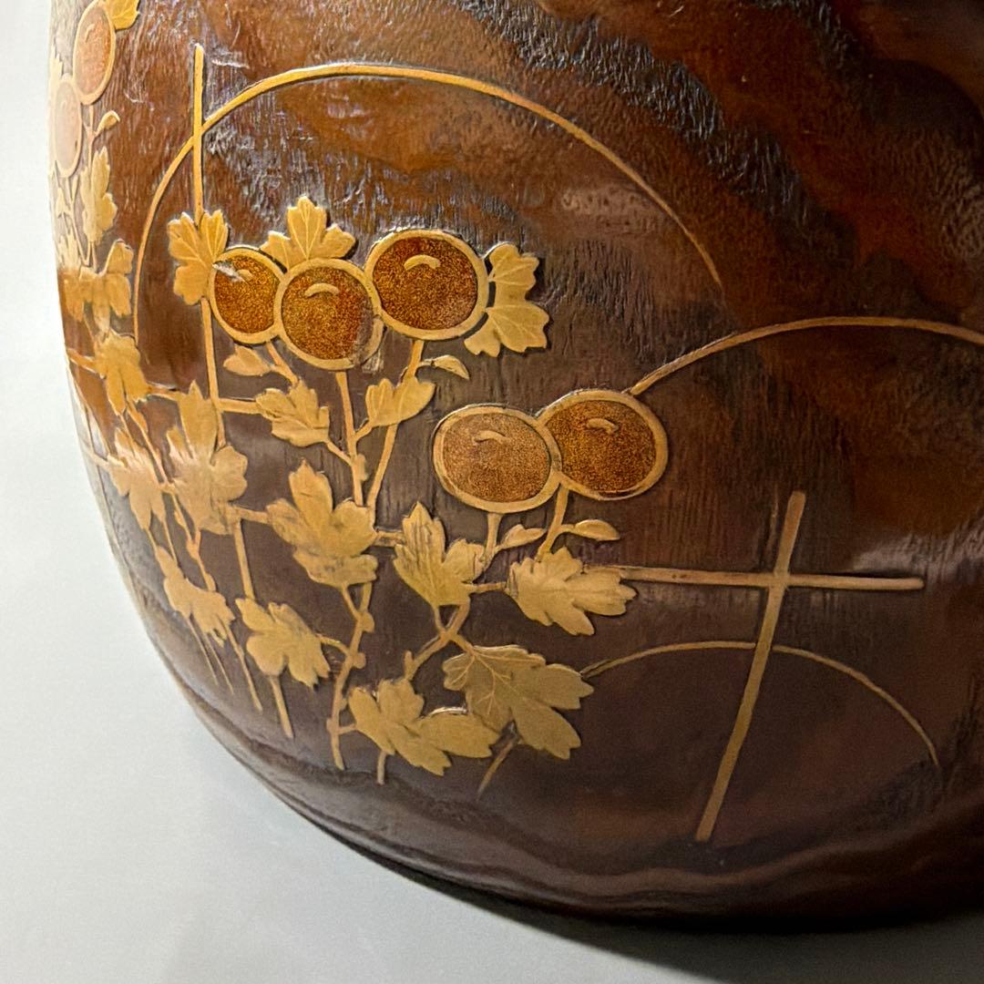 桐材 秋草蒔絵 火鉢 虫の音 螺鈿 陽刻 梨地