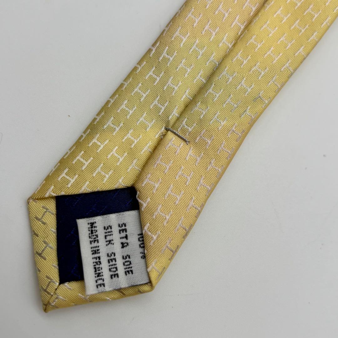 極美品✨ HERMES ネクタイ ファソネ H柄 ジャガード 総柄 イエロー 黄