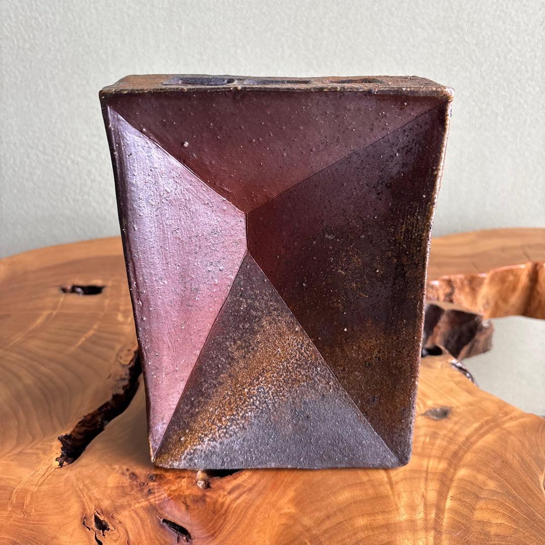 備前焼 松本頼明造 花生 花入 共箱 花瓶 高さ20.5cm