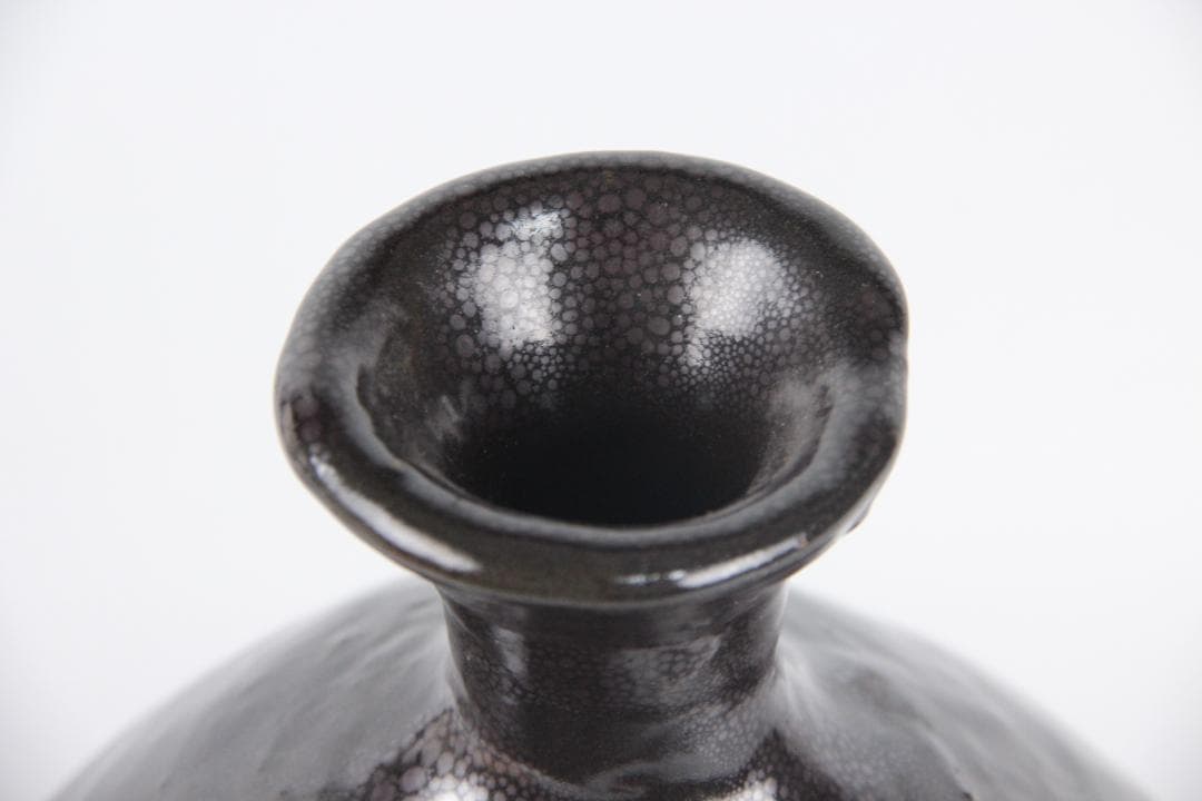 中国美術 　宋代 建窯 油滴釉 瓶 天目 古陶磁 時代物 台付 ED5-11