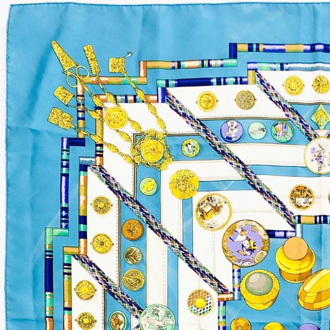 HERMES エルメス カレ90 お針子さん スカーフ ブルー系 タグなし