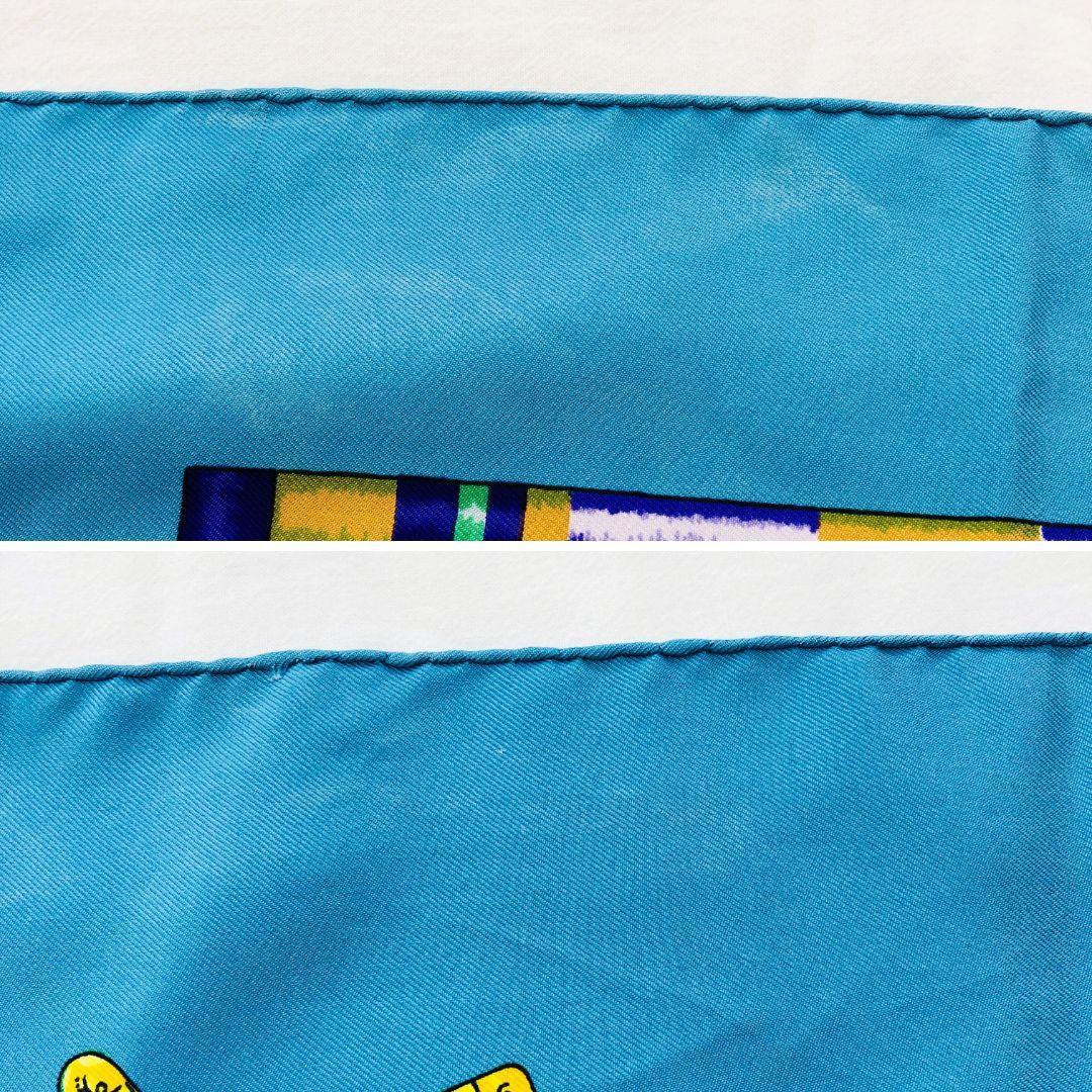 HERMES エルメス カレ90 お針子さん スカーフ ブルー系 タグなし