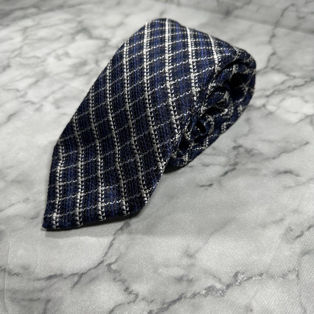 TOM FORD ネイビー チェック柄 シルク100%ネクタイ イタリア製