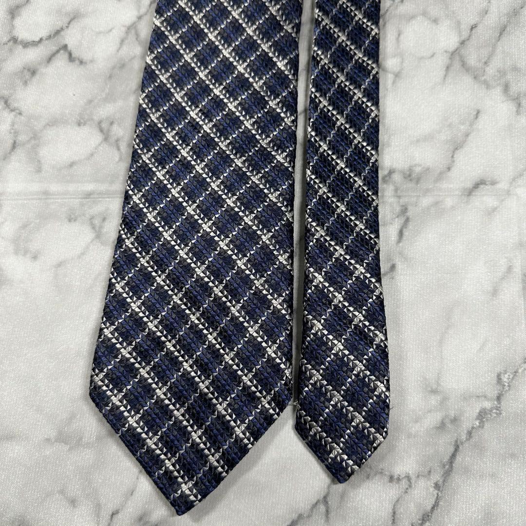 TOM FORD ネイビー チェック柄 シルク100%ネクタイ イタリア製