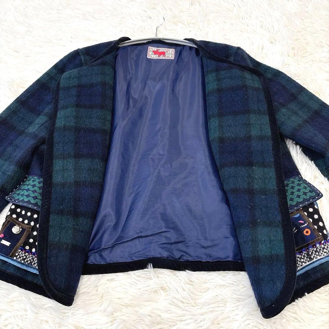 OLLEBOREBLA チェック柄 ダッフルコート風 ウール混 ジャケット