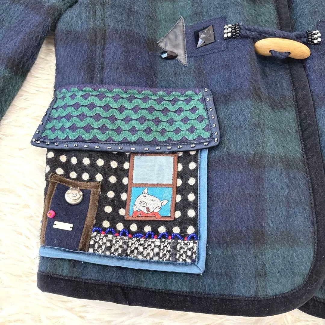 OLLEBOREBLA チェック柄 ダッフルコート風 ウール混 ジャケット