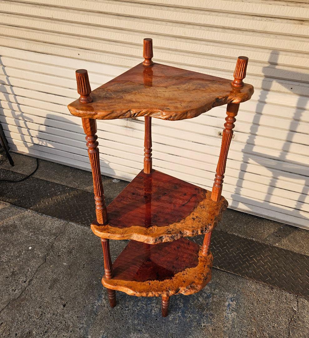 ヴィンテージ 花梨材 三段シェルフ ラック 唐木 飾り棚 花台 玉杢 瘤棚 木製