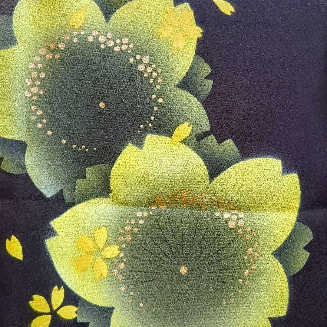 正絹振袖 舞桜文 暈し染 金彩 振袖セット 振袖フルセット カラシ色×黒茶 75