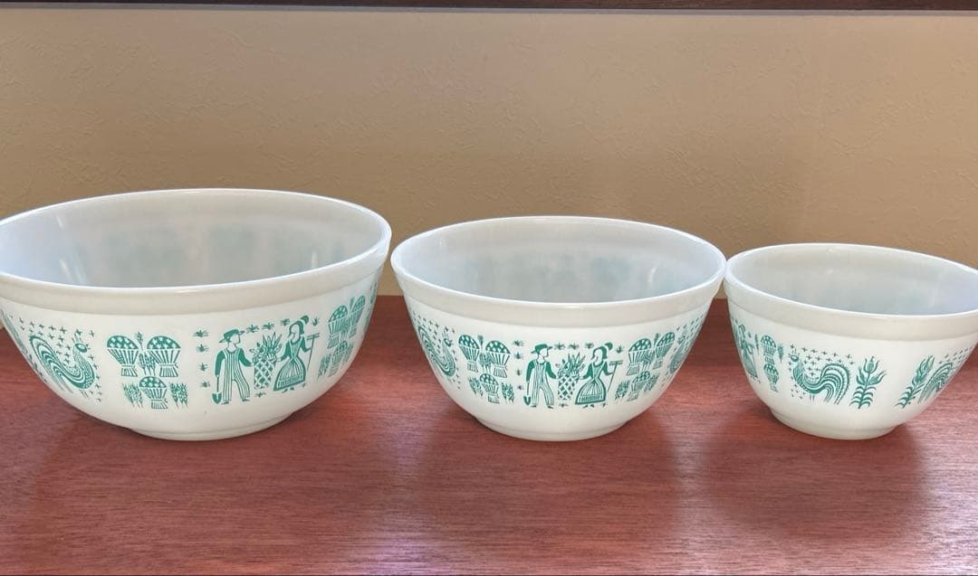 オールド　パイレックス　バタープリント　ミキシング　ボウル　セット　ヴィンテージ