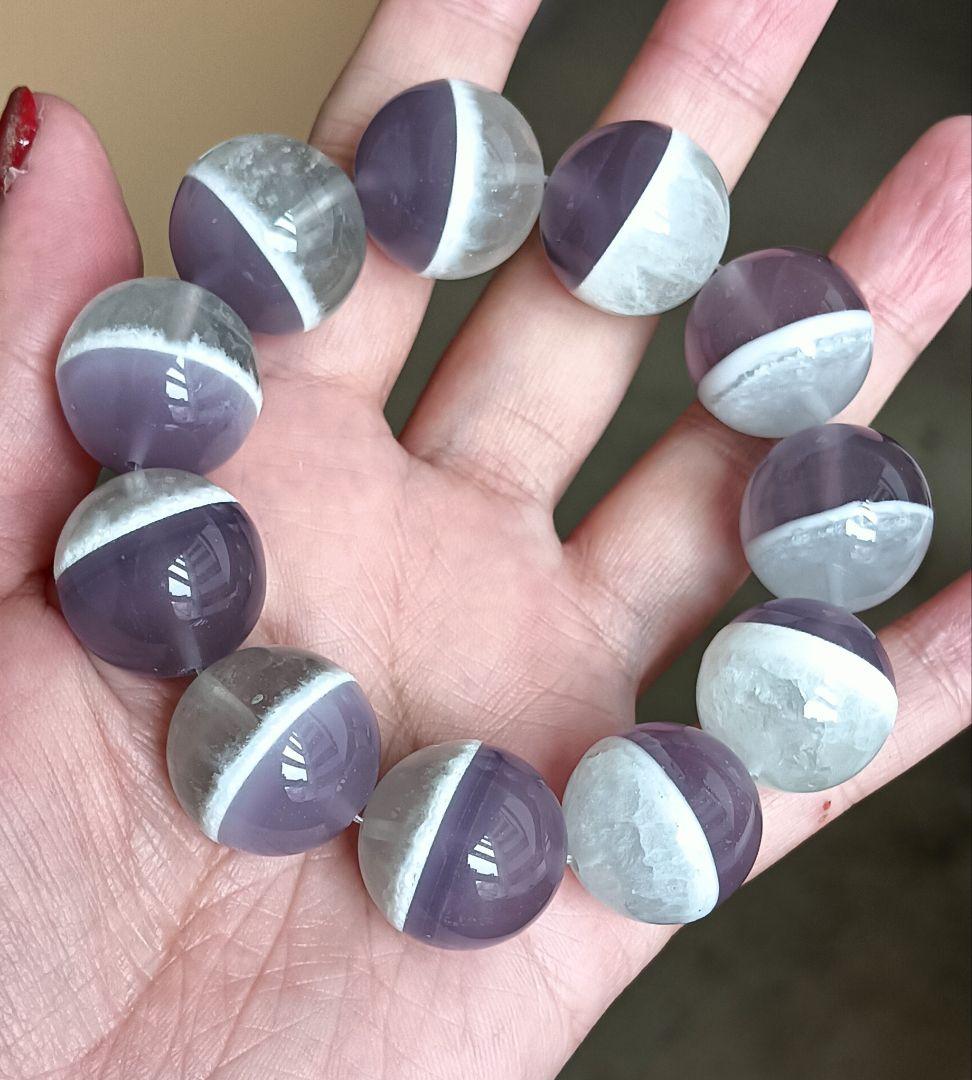 激レア石!!フローライトとホワイトガーデン共生特大約20mmブレスレット❤