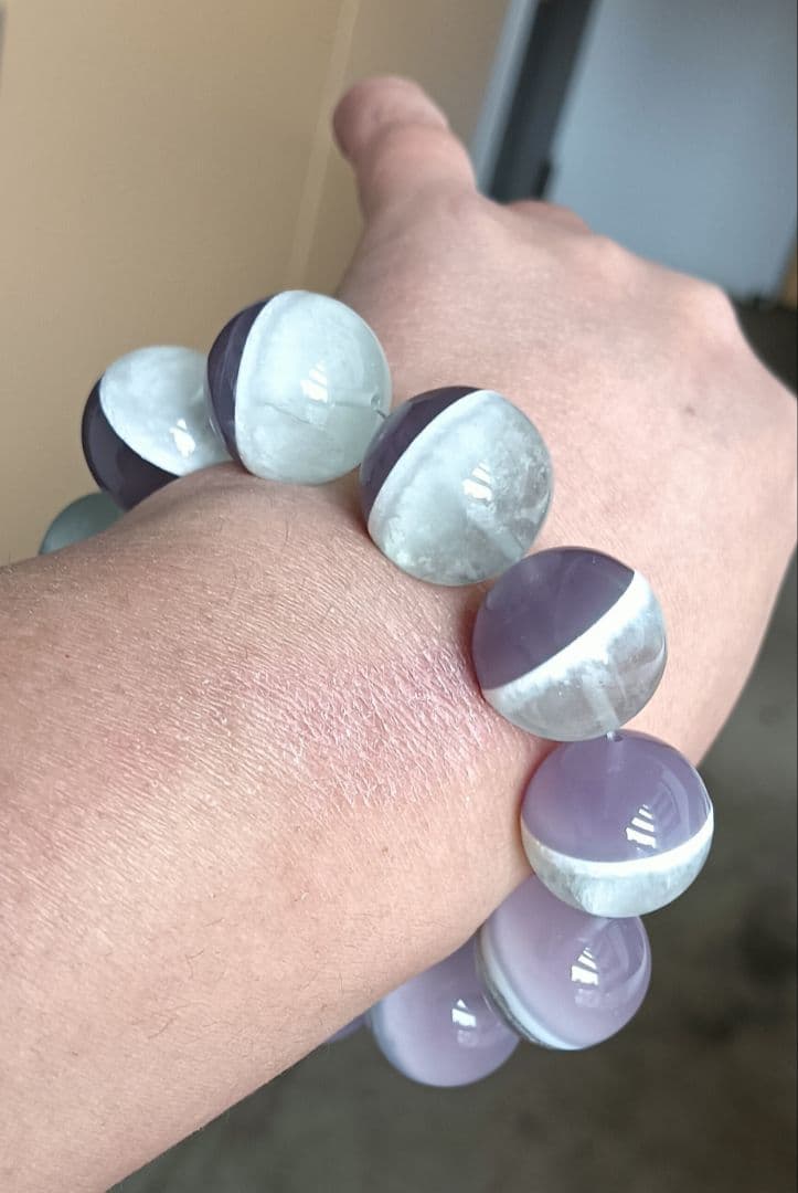 激レア石!!フローライトとホワイトガーデン共生特大約20mmブレスレット❤