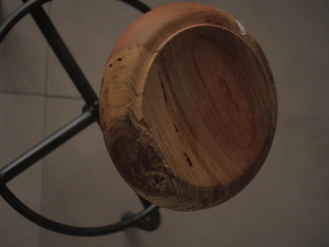 ケヤキ　回転　スツール　一枚板　椅子　古家具　アンティーク　鉄脚