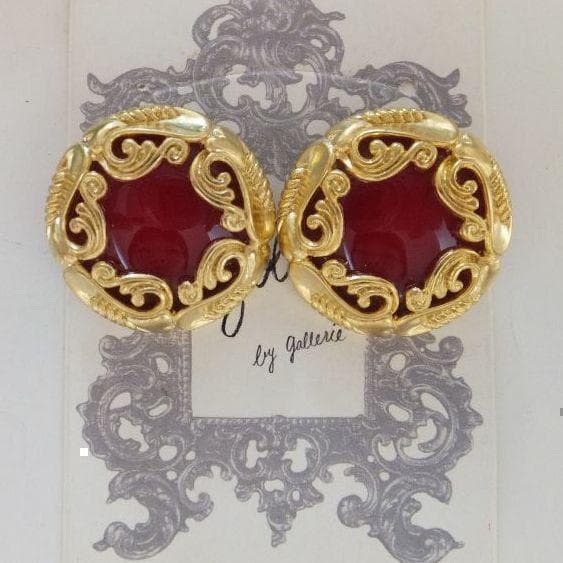 337＊残り２点 大ぶり！レッド アンティークゴールド 大人女子 ヴィンテージ