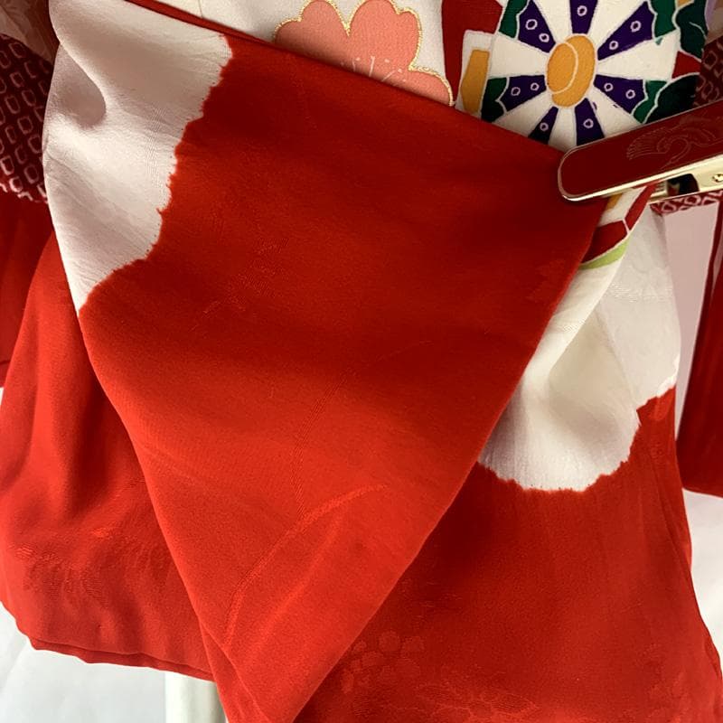 602ag22□七五三 三歳 女児 着物&被布&長襦袢 絞染め 花車□美品