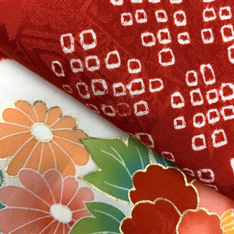 602ag22□七五三 三歳 女児 着物&被布&長襦袢 絞染め 花車□美品