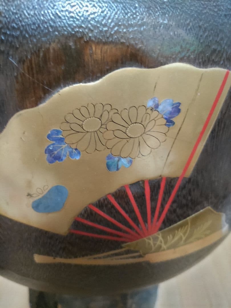 骨董品　江戸末期　蒔絵　金扇らでん使い　桐火鉢　ガラステーブル付季節限定お値下げ