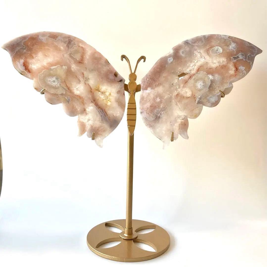 ピンクアメジスト　フラワーアゲート 蝶々　　台座付き