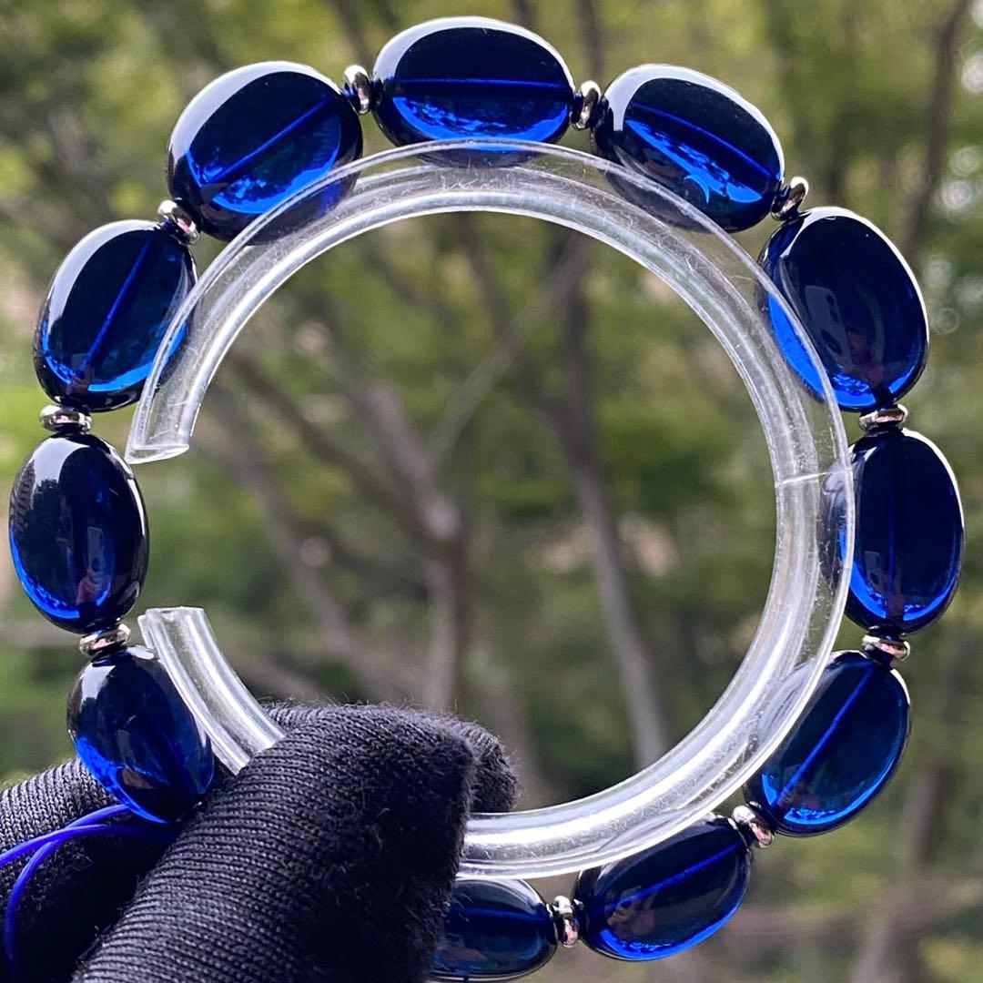 綺麗❣️リトアニア産琥珀♡サファイアブルーアンバーブレスレット