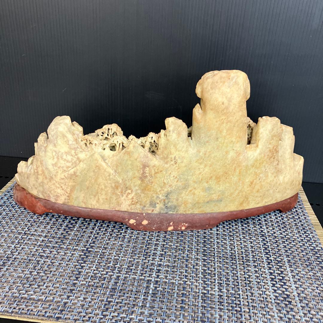 山水画風 石材彫刻 中国美術　置物
