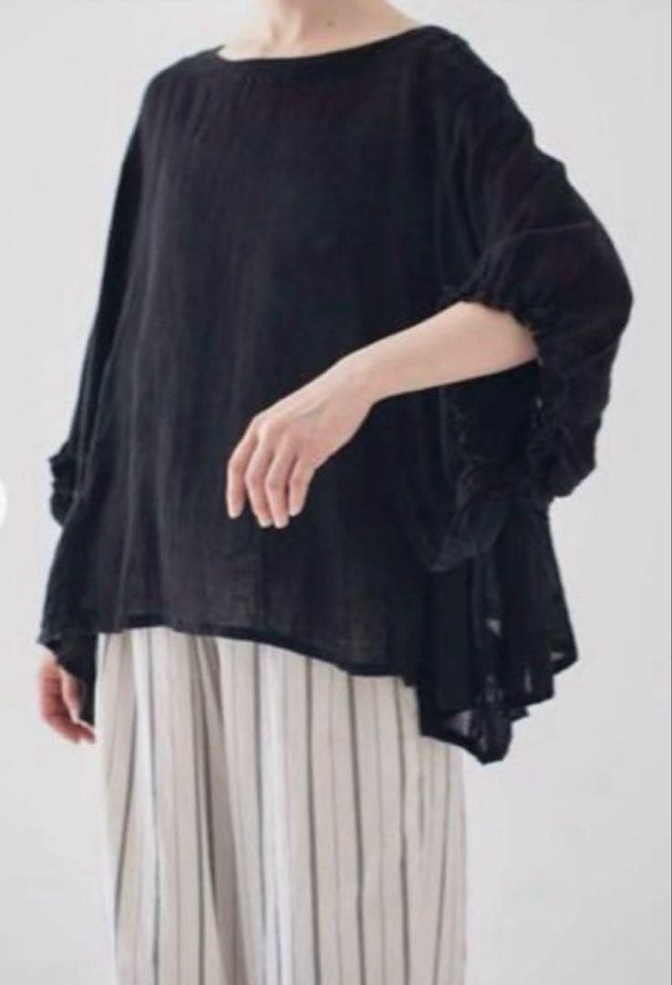 24SS nest Robe リネンガーゼケープ袖ブラウス