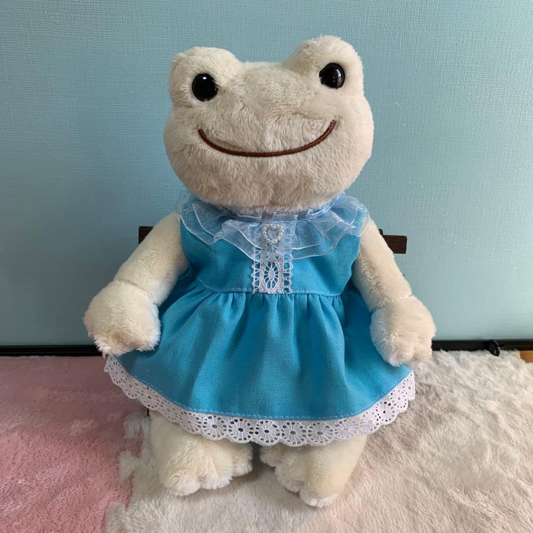 かえるのピクルス服　ビンドール 和柄　春の白襟付きワンピース