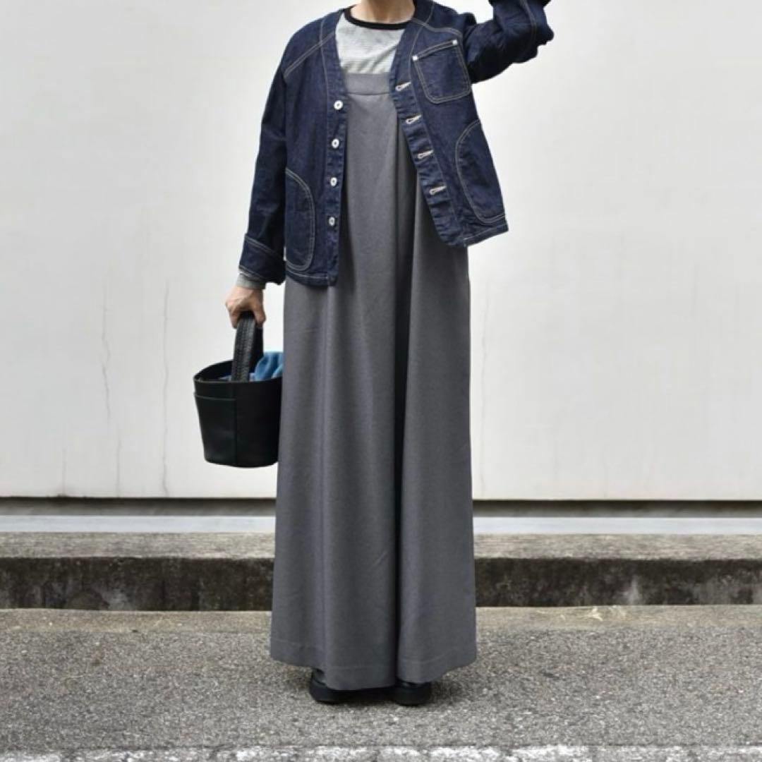 ◆あさ◆our しなやか素材のラップ風サロペット チャコールグレー