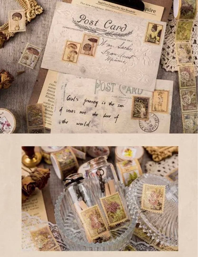 W1605.箔押しヴィンテージスタンプ マスキングテープ 8種セット