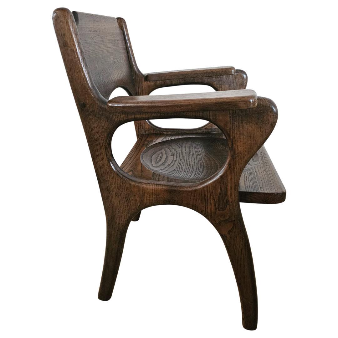 木製 アーム付き ダイニングチェア② 板座 座ぐり くり抜きデザイン 椅子