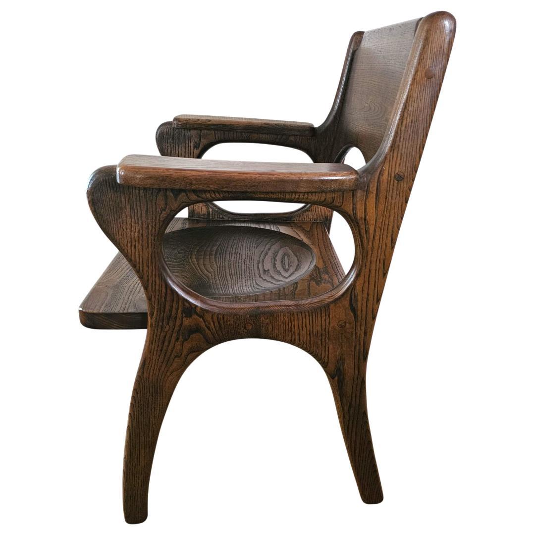 木製 アーム付き ダイニングチェア② 板座 座ぐり くり抜きデザイン 椅子