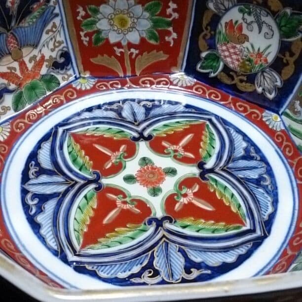 有田焼☆二重高台☆70000円購入☆手描き☆色絵深鉢八角形☆上約22.4センチ