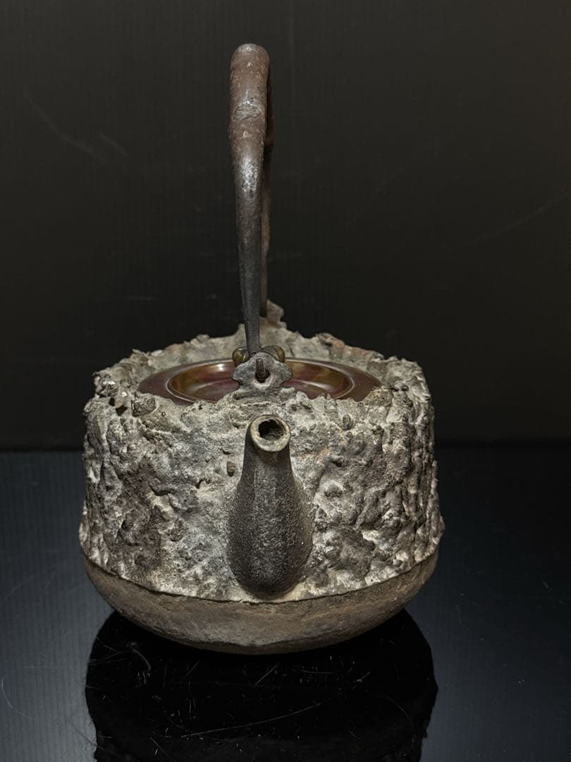 龍文堂 安之介 造 道安形 提手銀象嵌 斑紫銅蓋 鉄瓶 共箱付 茶道具