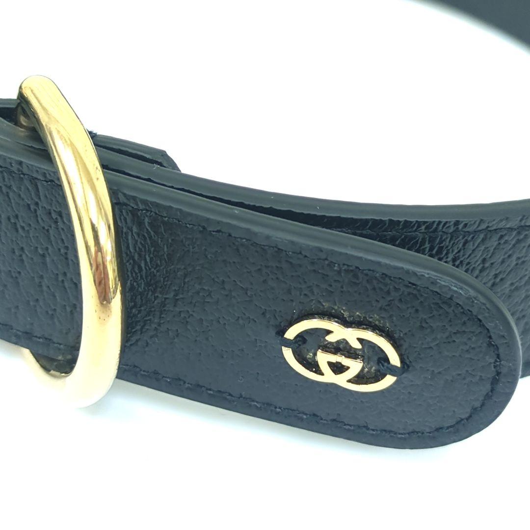 グッチ GUCCI インターロッキングG ラージ 犬用　首輪　レザー　ブラック