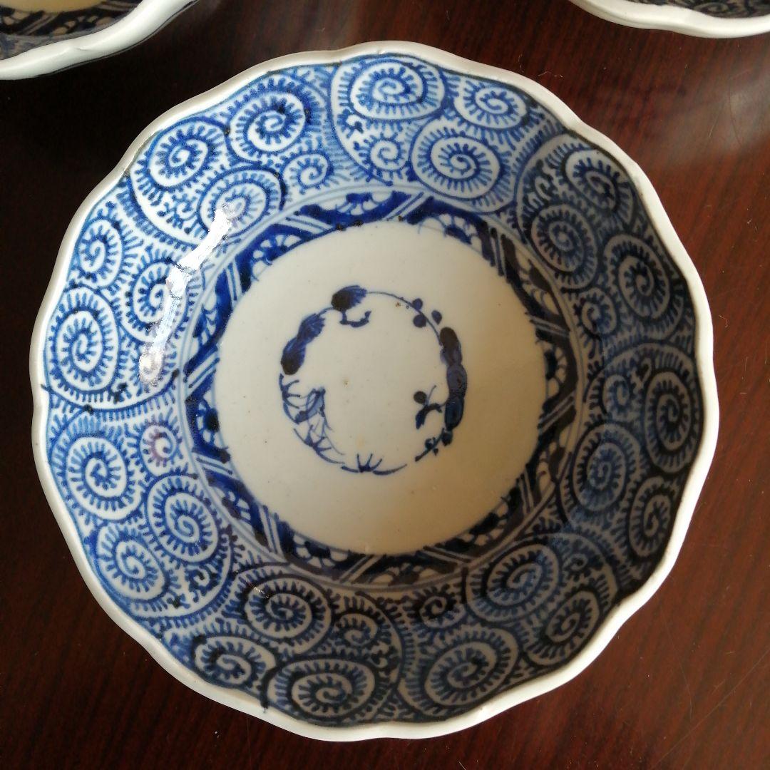 伊万里　成化年製　染付蛸唐草膾皿　5客　15cm　幕末～明治期