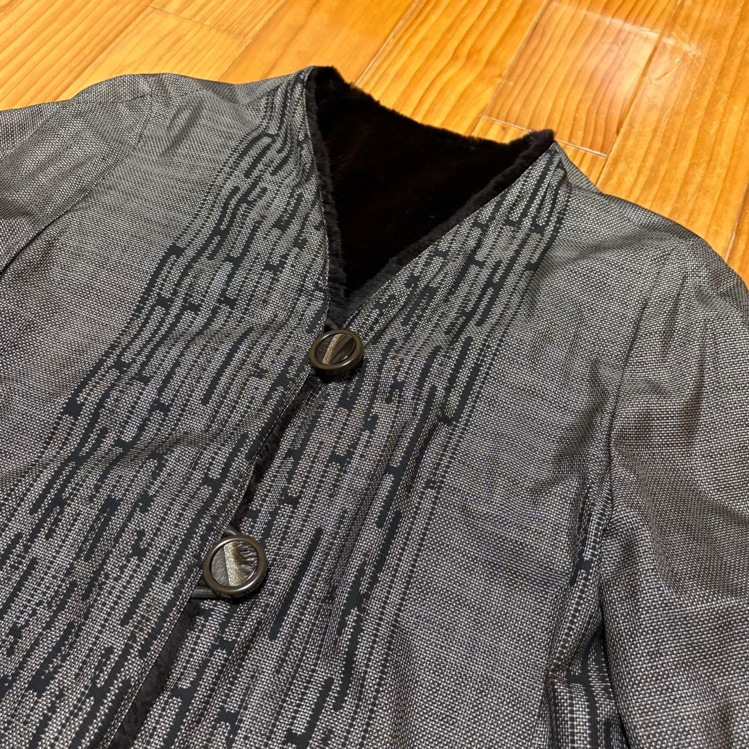 大島紬 / リアルファー リバーシブルコート 美品 着物リメイク
