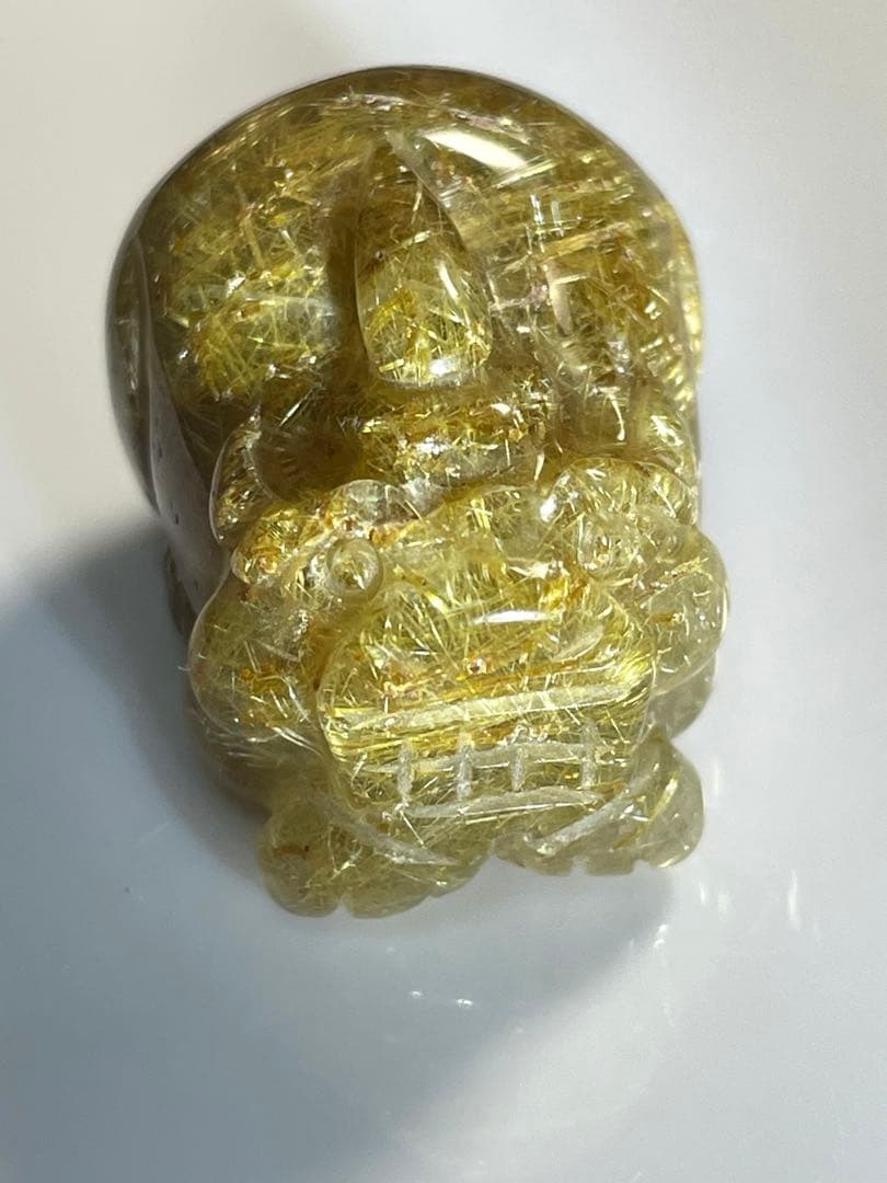 ゴールドルチルクォーツ貔貅　置物　（新品未使用）針ミチミチキラキラ金運最強